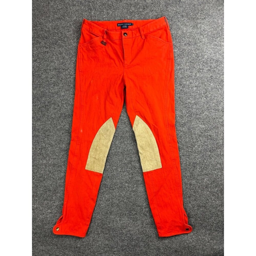 Ralph Lauren Jodhpur Breeches Pants Womens 4 Orange Panel Equestrian Ankle Snaps